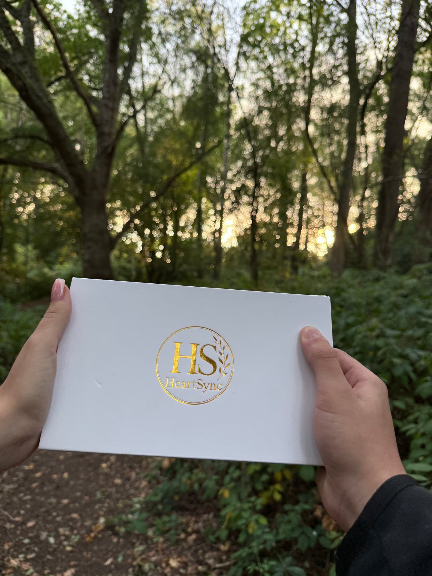 Heartsync Permanent Bracelet packaging shown outdoors; gift idea for loved ones, HeartSync brand visible.