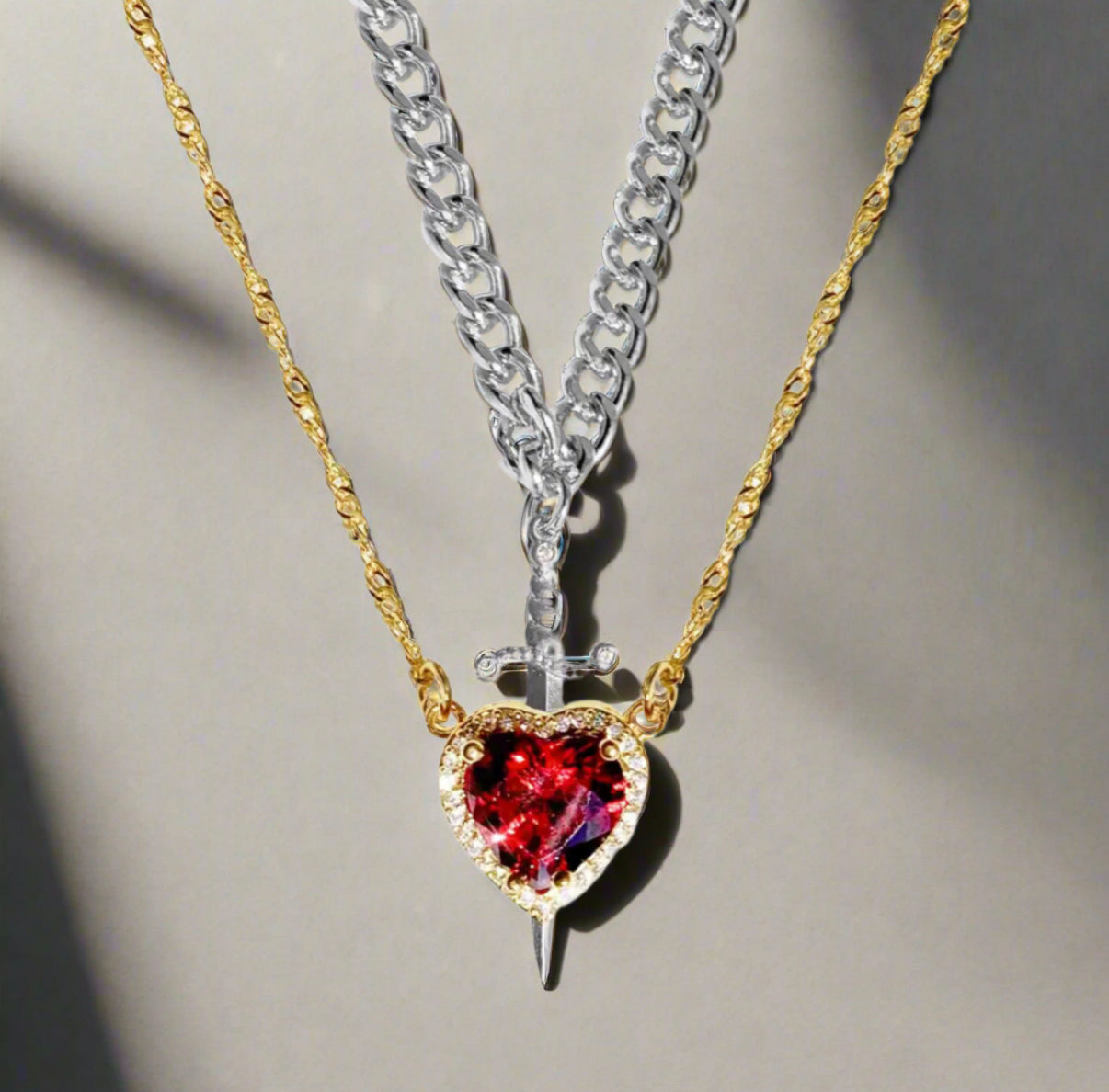 Heart & Sword Pendant Necklace