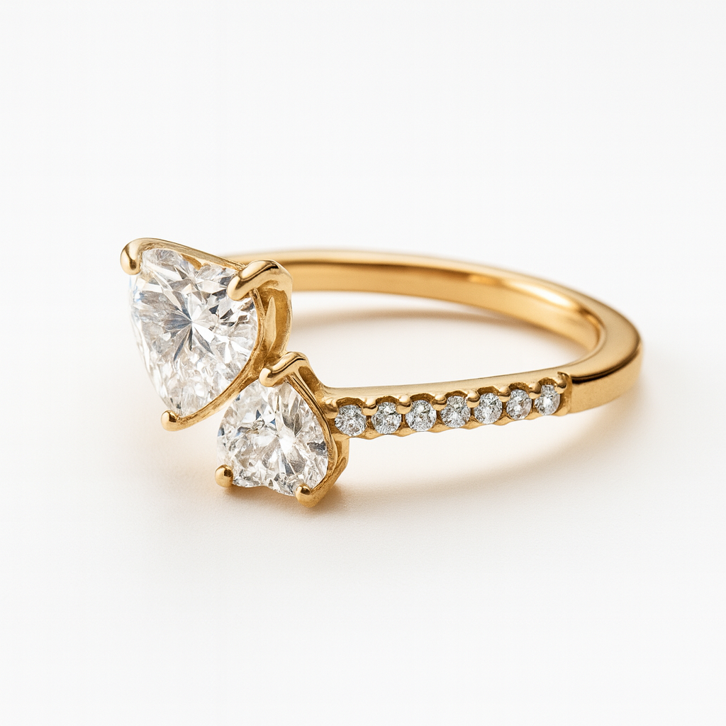 Gold Double Heart Promise Ring – Luxury Love Ring for Couples & Special Moments