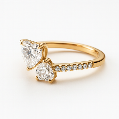 Gold Double Heart Promise Ring – Luxury Love Ring for Couples & Special Moments